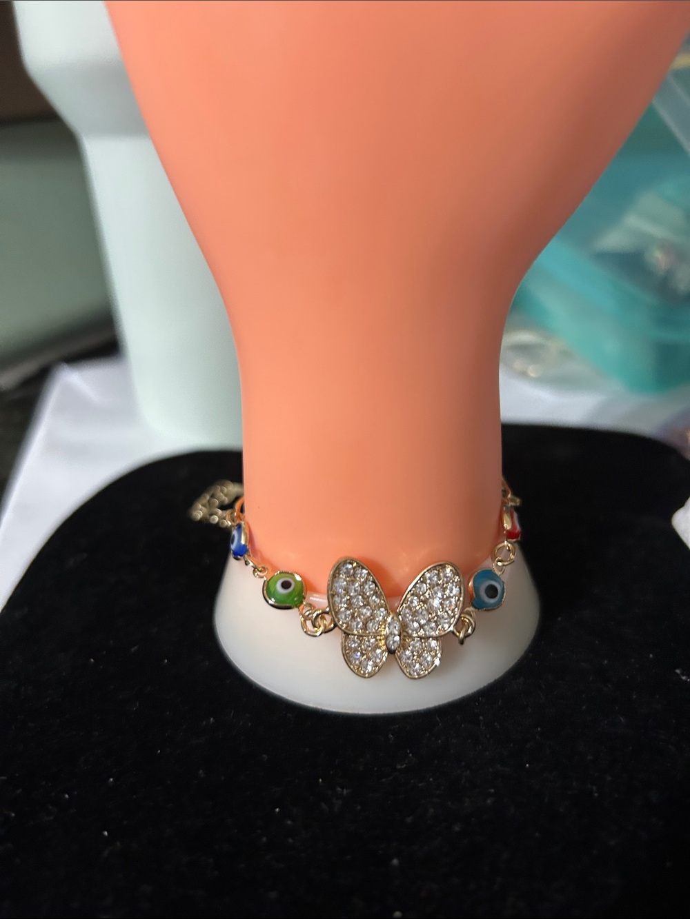 Gold Butterfly Crystal Bracelet with Multicolor Beads